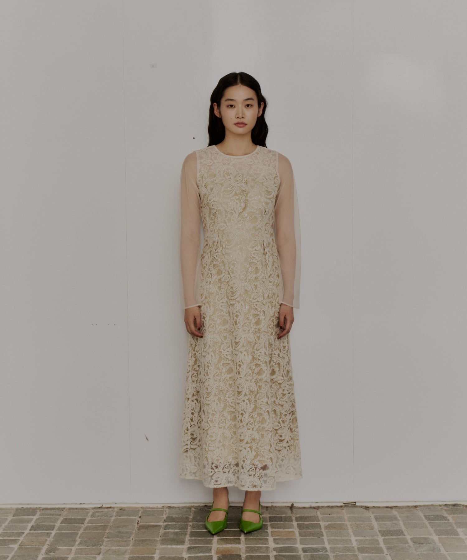 LEAF EMBROIDERY BACK DESIGN DRESS