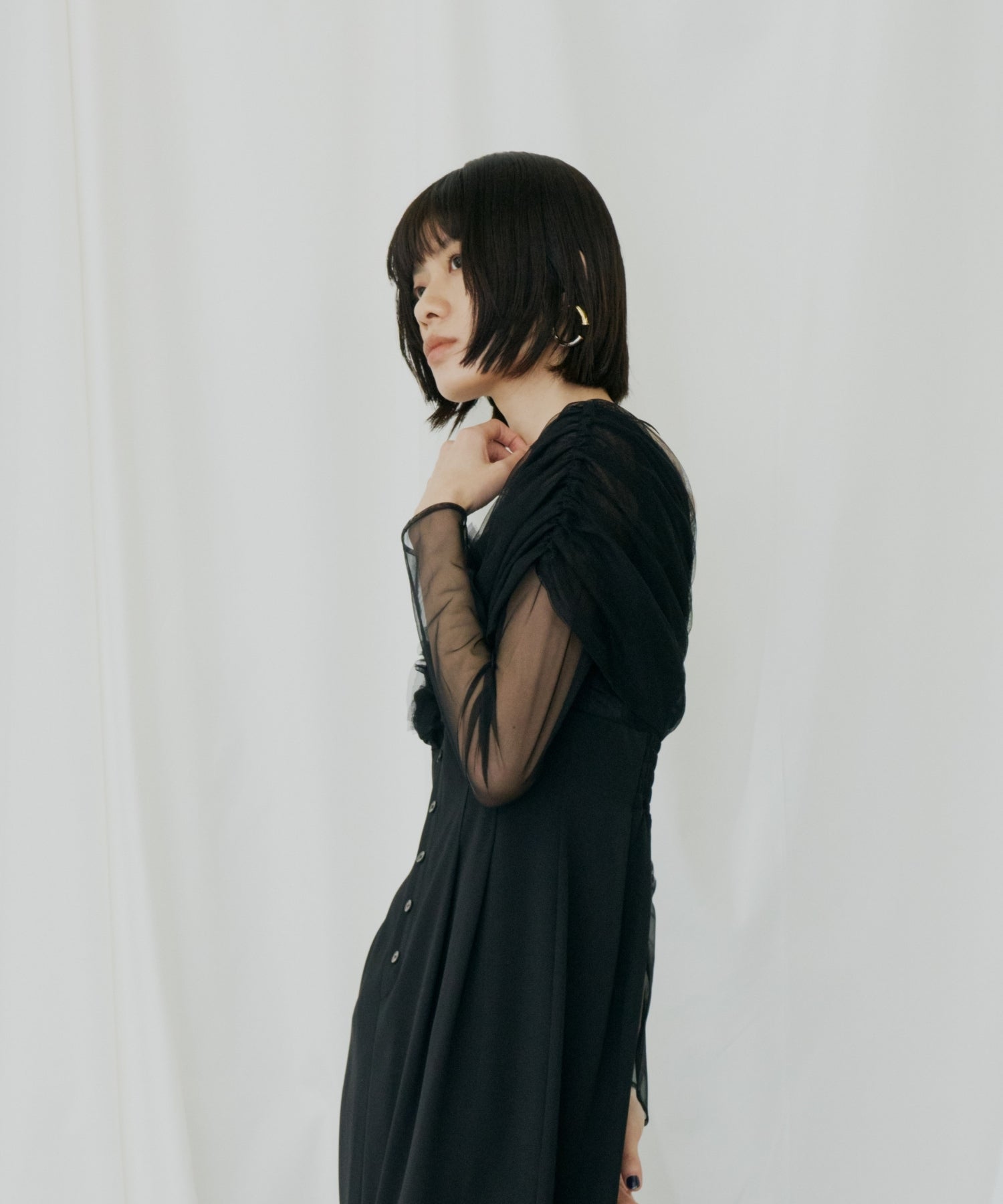 SHEER GATHERED COLUMN DRESS