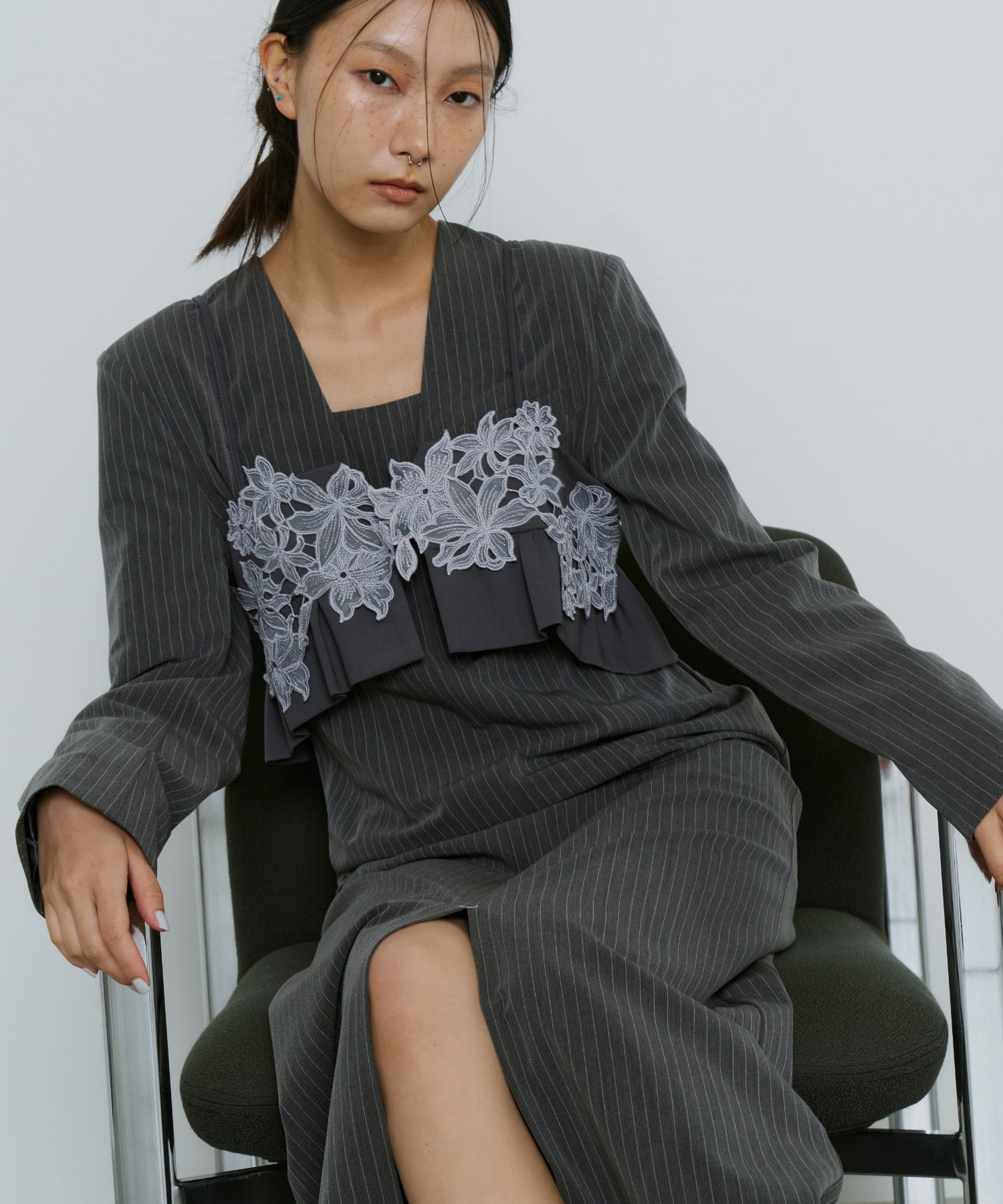 PINSTRIPE TAILORED BUSTIER DRESS