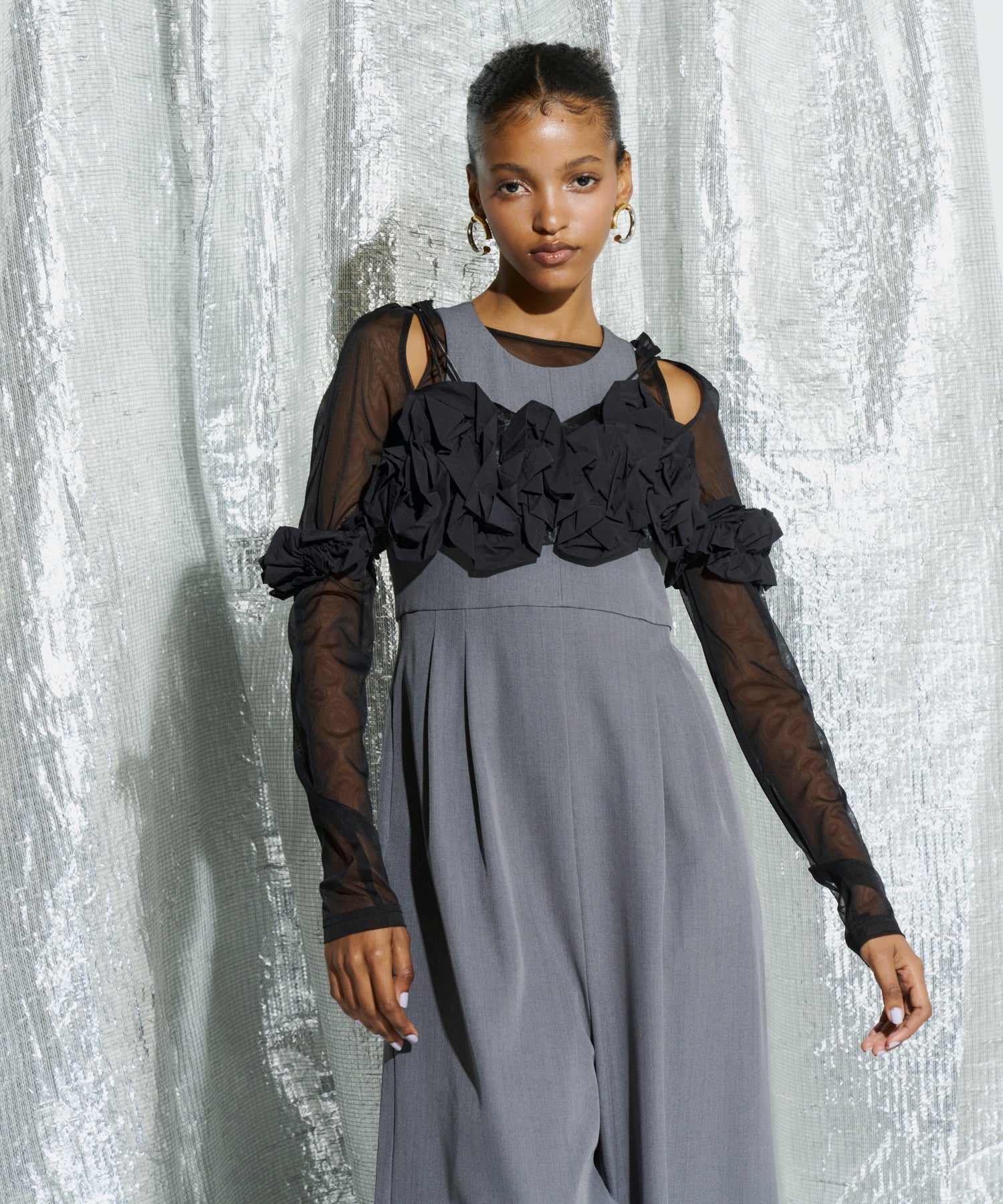RUFFLED BUSTIER PANTS DRESS