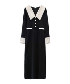 CONTRAST COLLAR DRESS ブラック 正面全身物撮り画像
