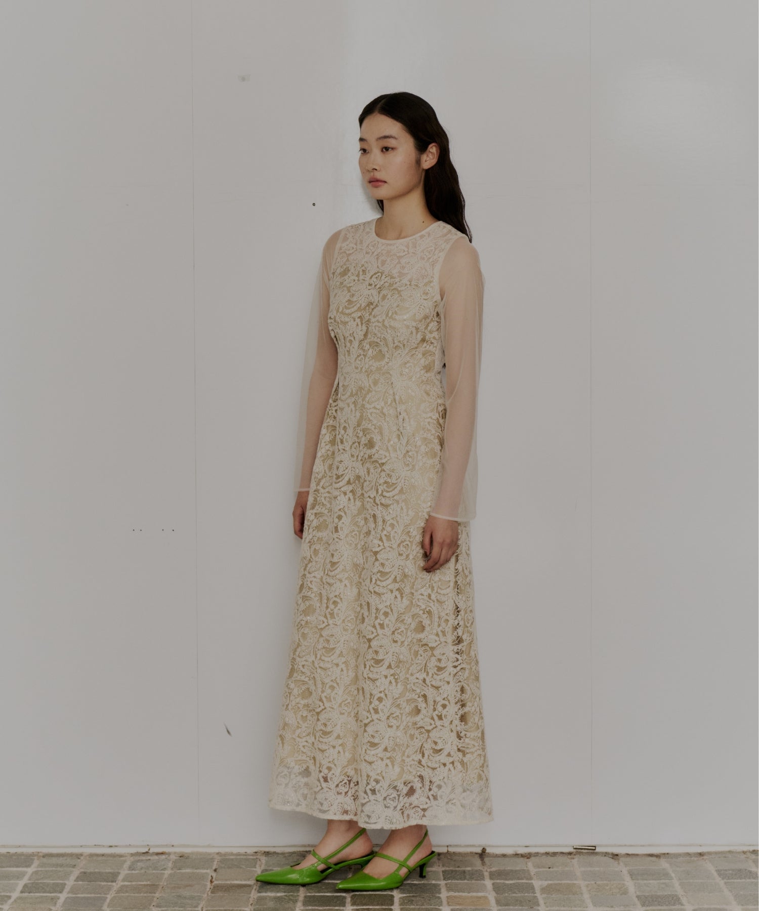 LEAF EMBROIDERY BACK DESIGN DRESS
