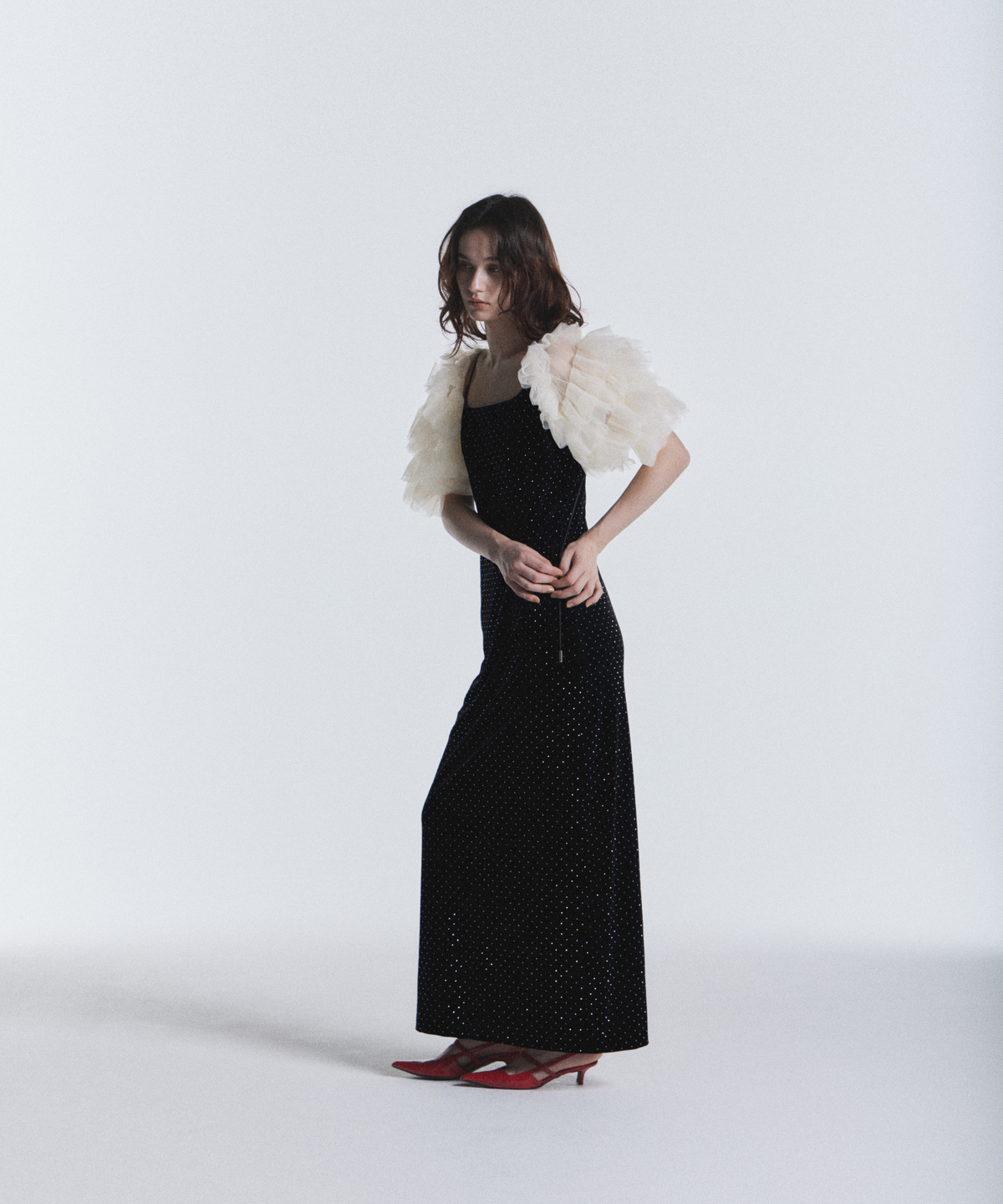 CURVED SQUARE VELOUR DRESS