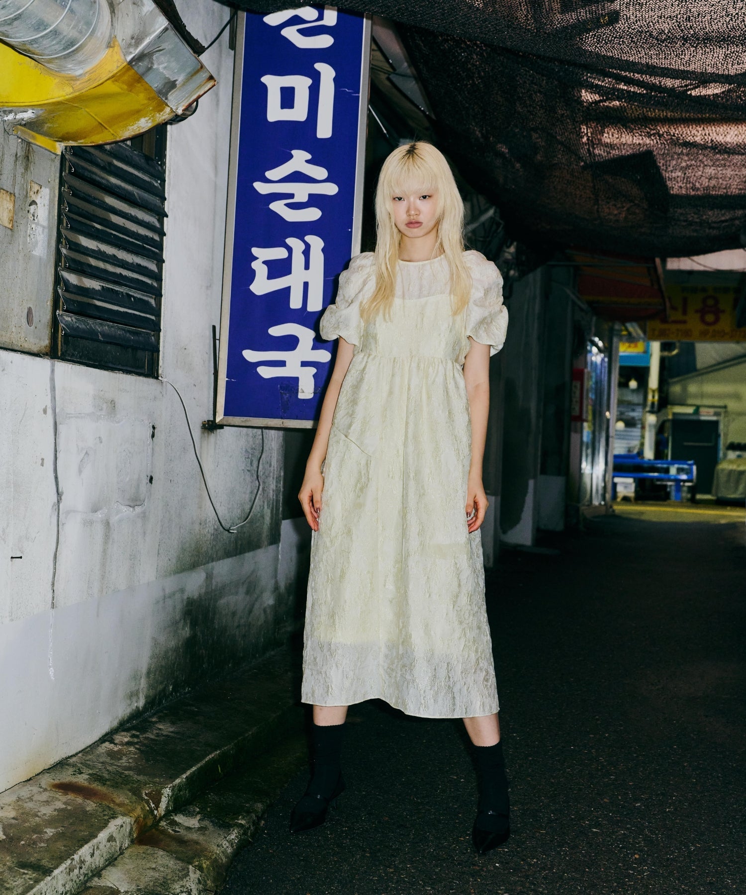 【POPUP】BUBBLE SLEEVE JACQUARD DRESS