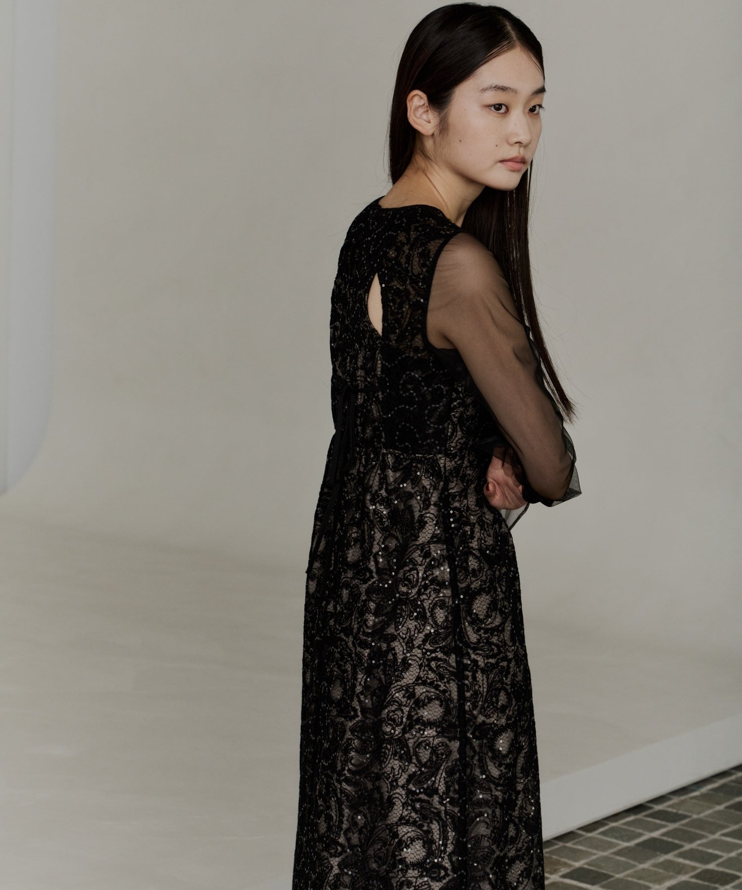 LEAF EMBROIDERY BACK DESIGN DRESS