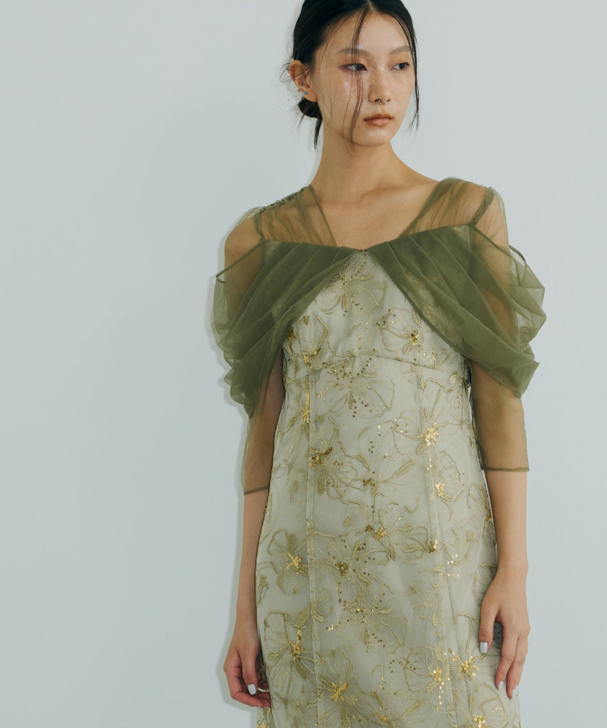 【POPUP】TULLE DRAPE SPANGLE DRESS