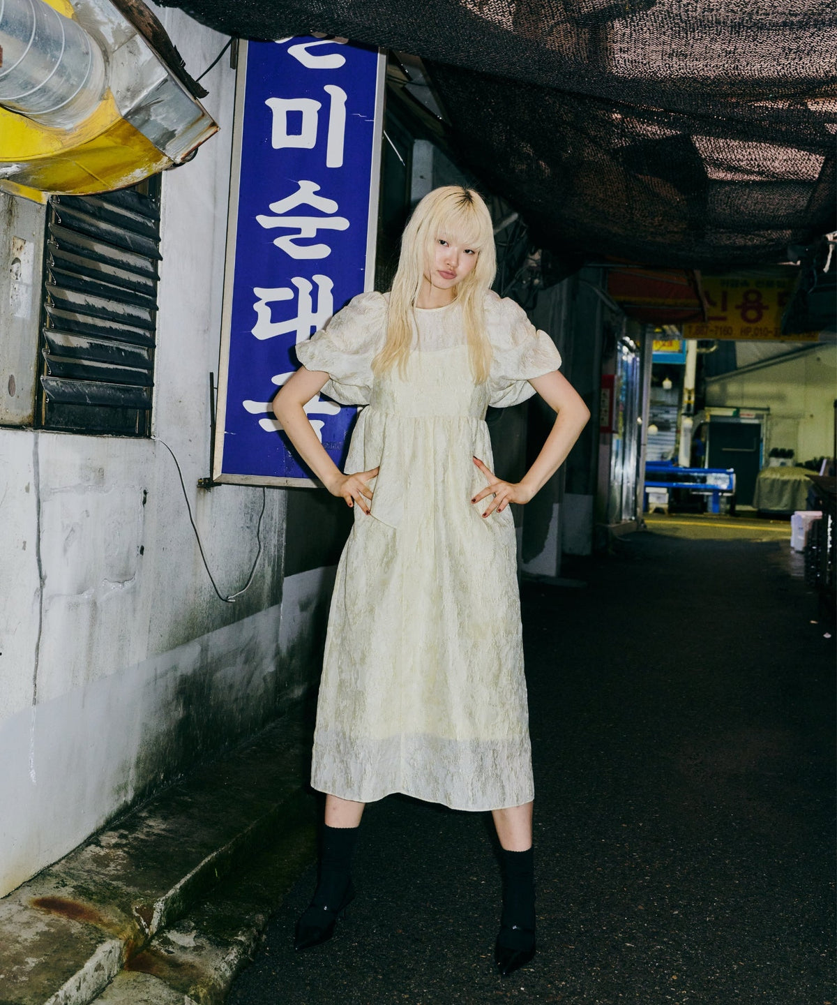 【POPUP】BUBBLE SLEEVE JACQUARD DRESS