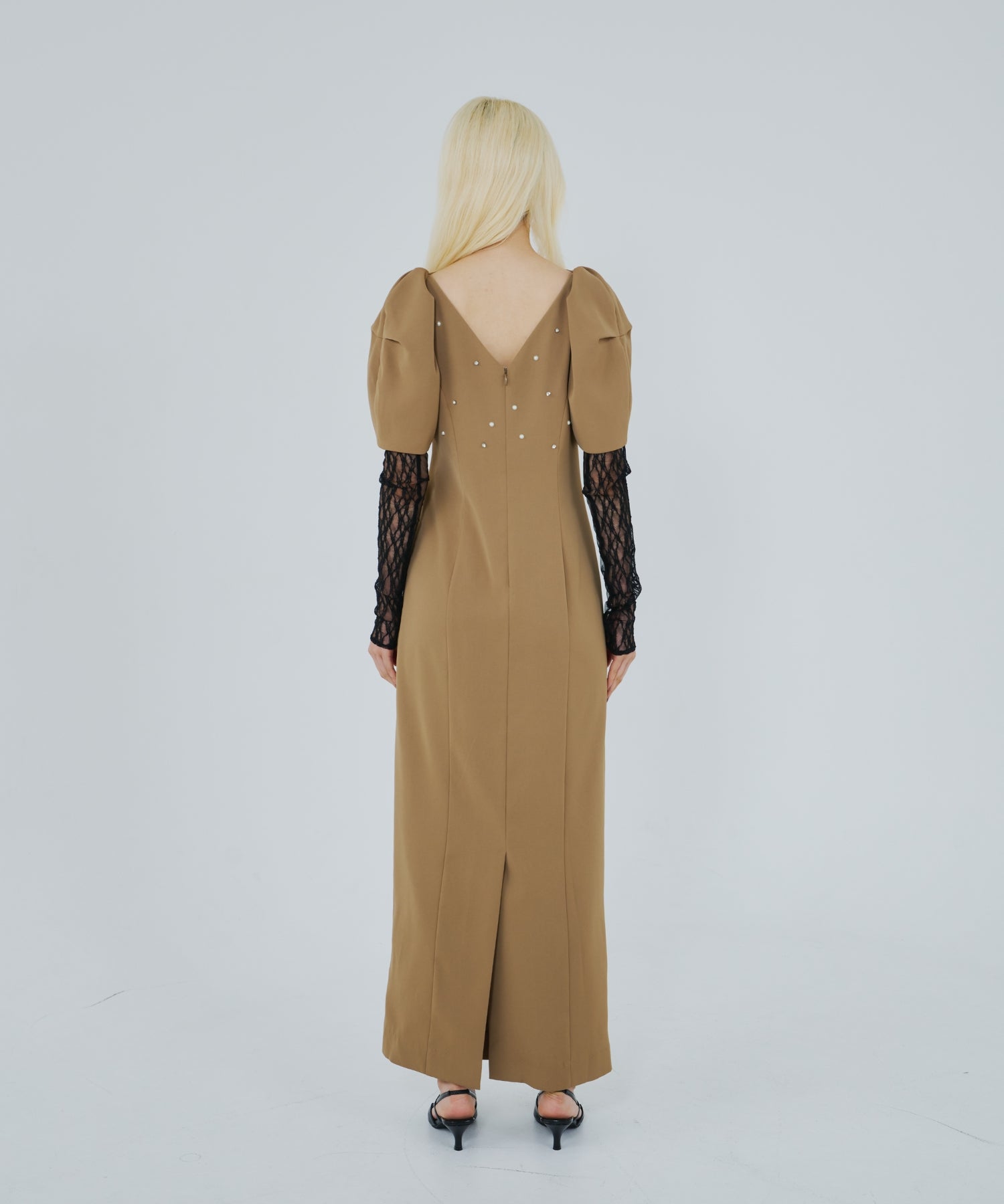 LACE ARM DRAPE DRESS