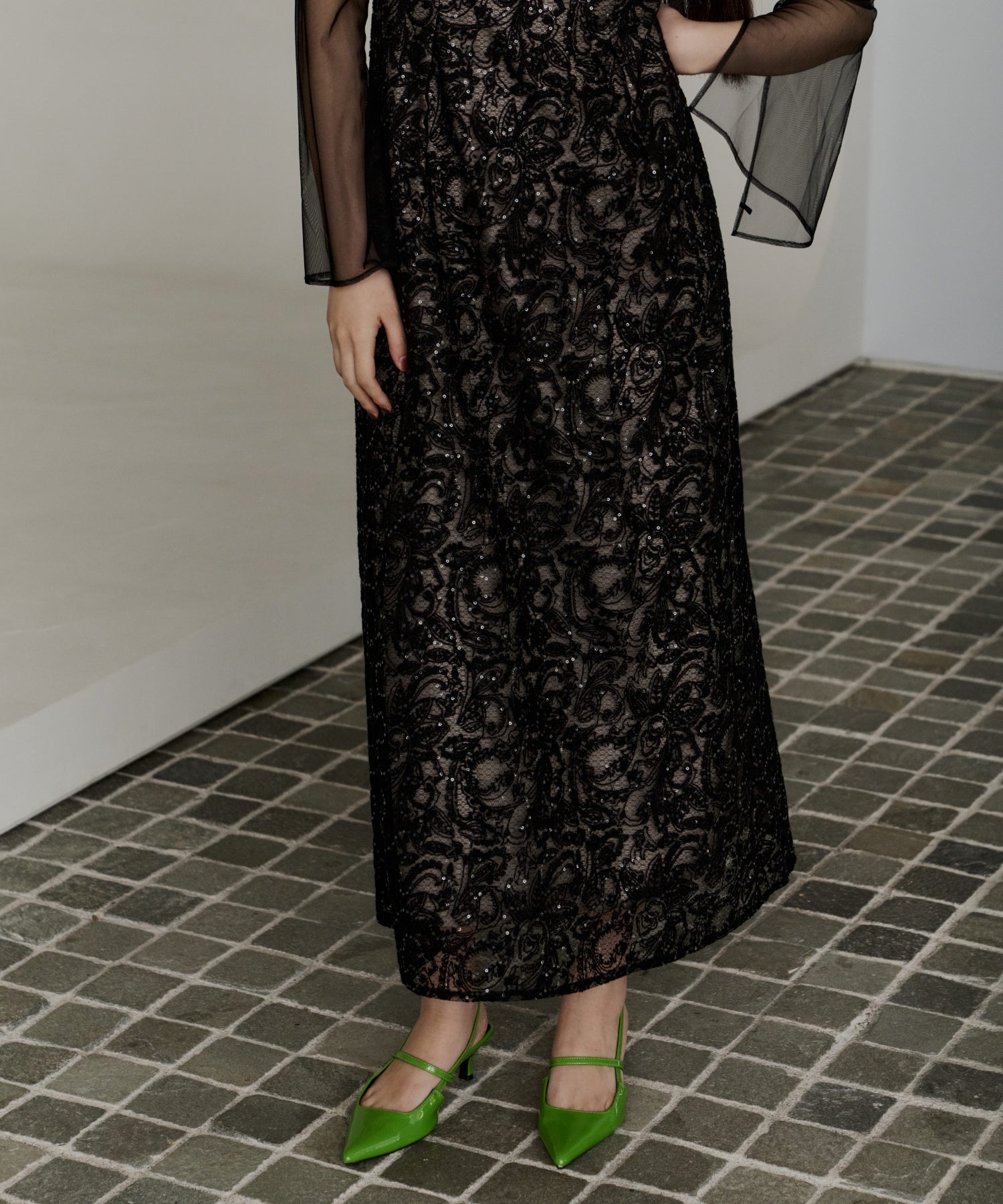LEAF EMBROIDERY BACK DESIGN DRESS