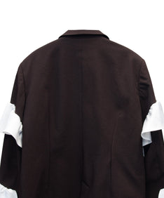 FRILL PEAKED LAPEL JACKET ブラウン 背面アップ物撮り画像