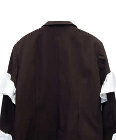 FRILL PEAKED LAPEL JACKET ブラウン 背面アップ物撮り画像