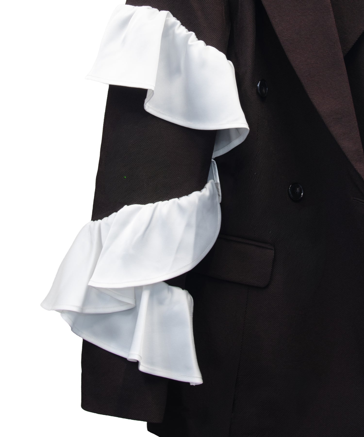 FRILL PEAKED LAPEL JACKET ブラウン フリルアップ物撮り画像