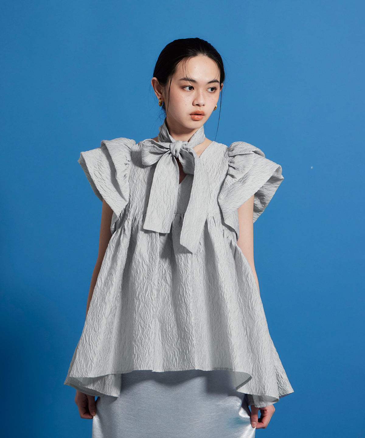 SHEER JACQUARD PEPLUM TOPS