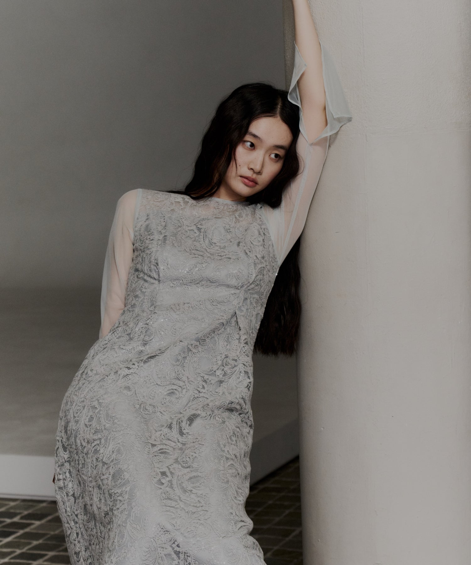 LEAF EMBROIDERY BACK DESIGN DRESS