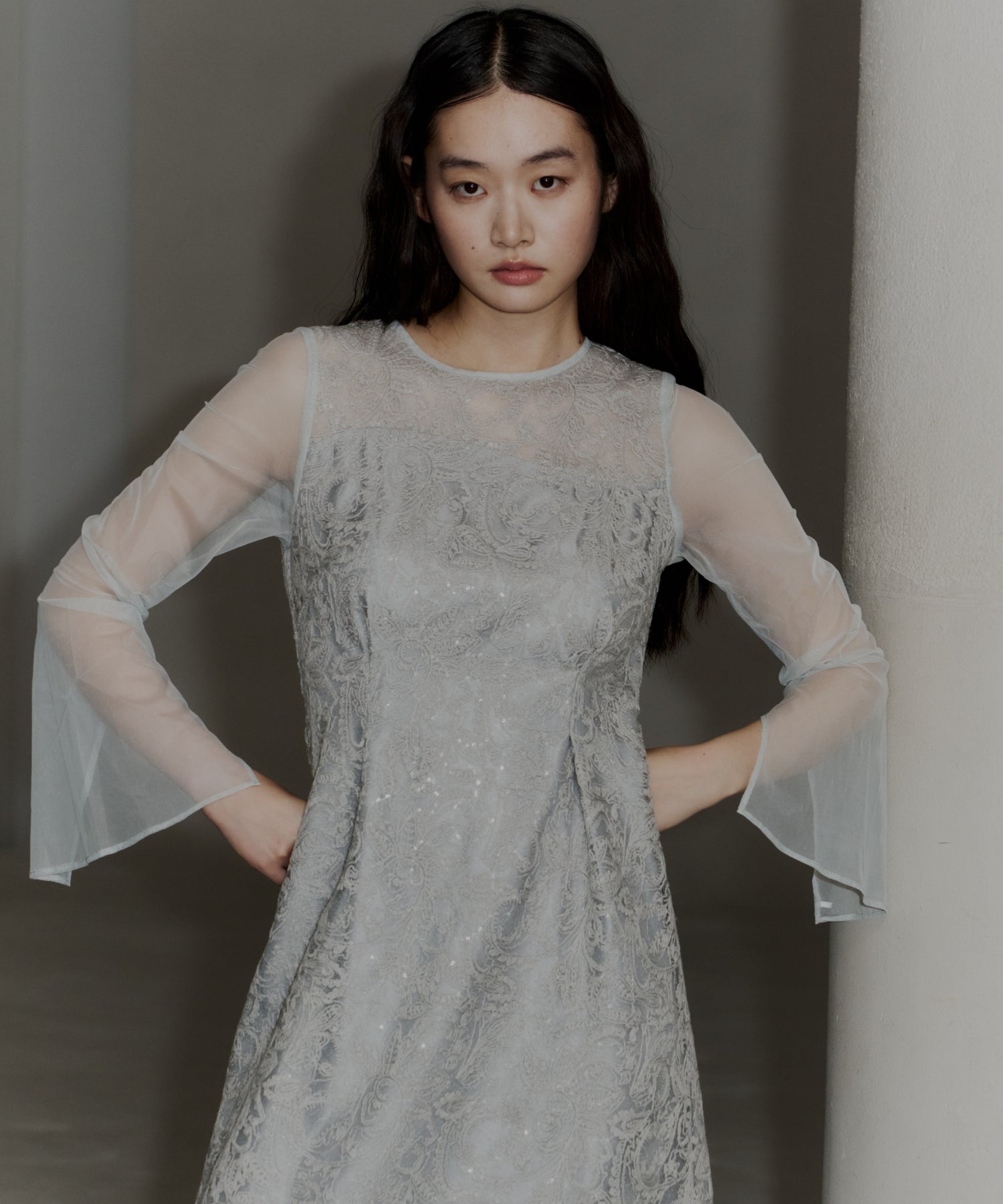 LEAF EMBROIDERY BACK DESIGN DRESS