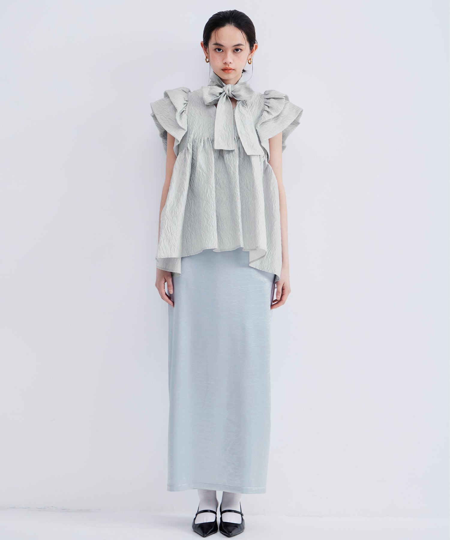 SHEER JACQUARD PEPLUM TOPS