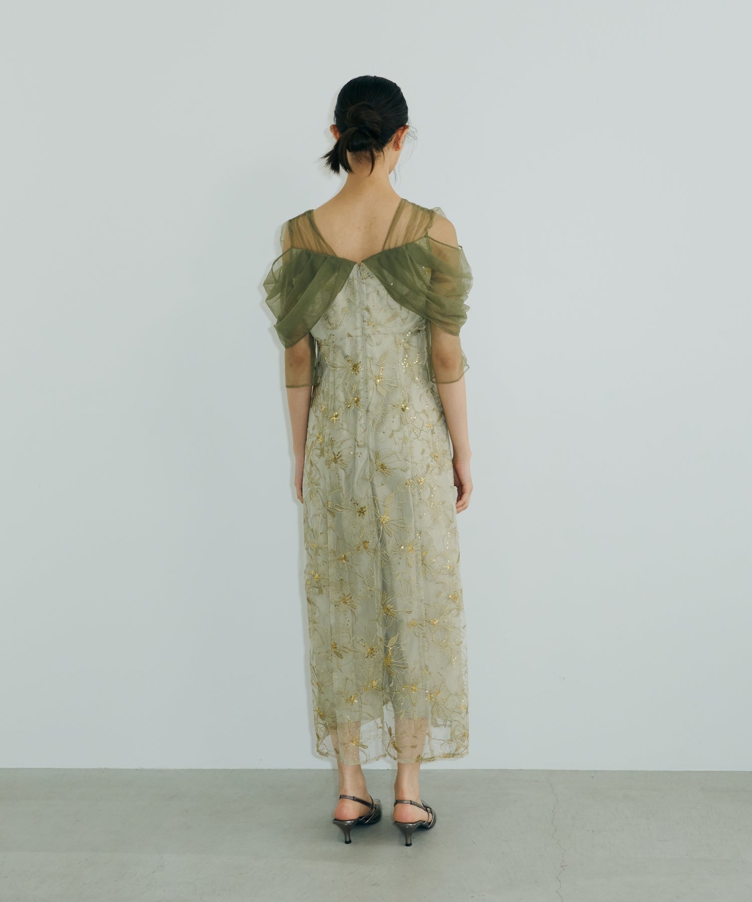 TULLE DRAPE SPANGLE DRESS