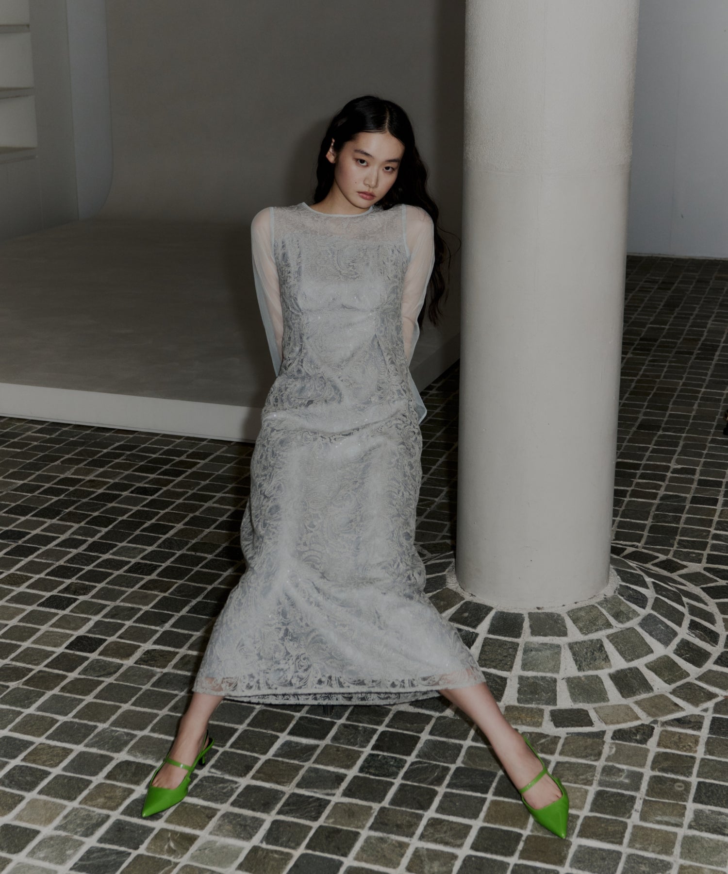 LEAF EMBROIDERY BACK DESIGN DRESS