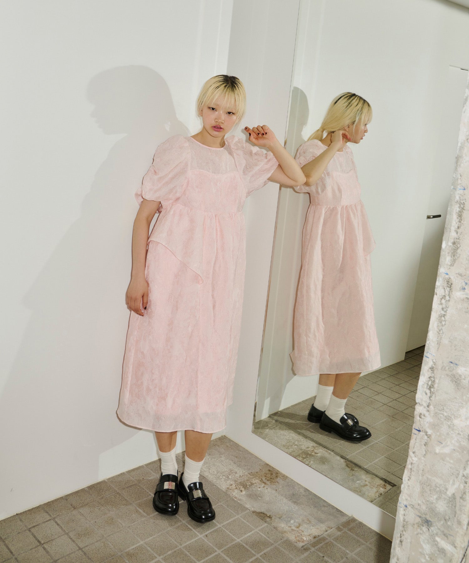 ワンピース ANDRESD bubble sleeve jacquard dress BUBBLE SLEEVE JACQUARD DRESS