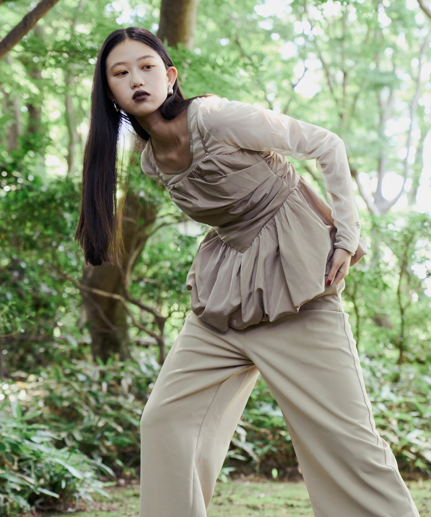 SHIRRING GATHER SETUP DRESS