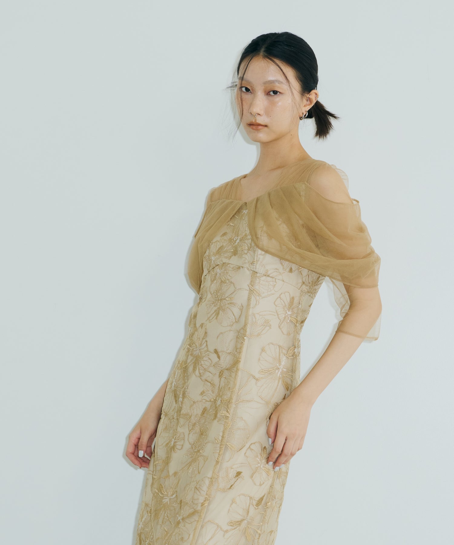 TULLE DRAPE SPANGLE DRESS