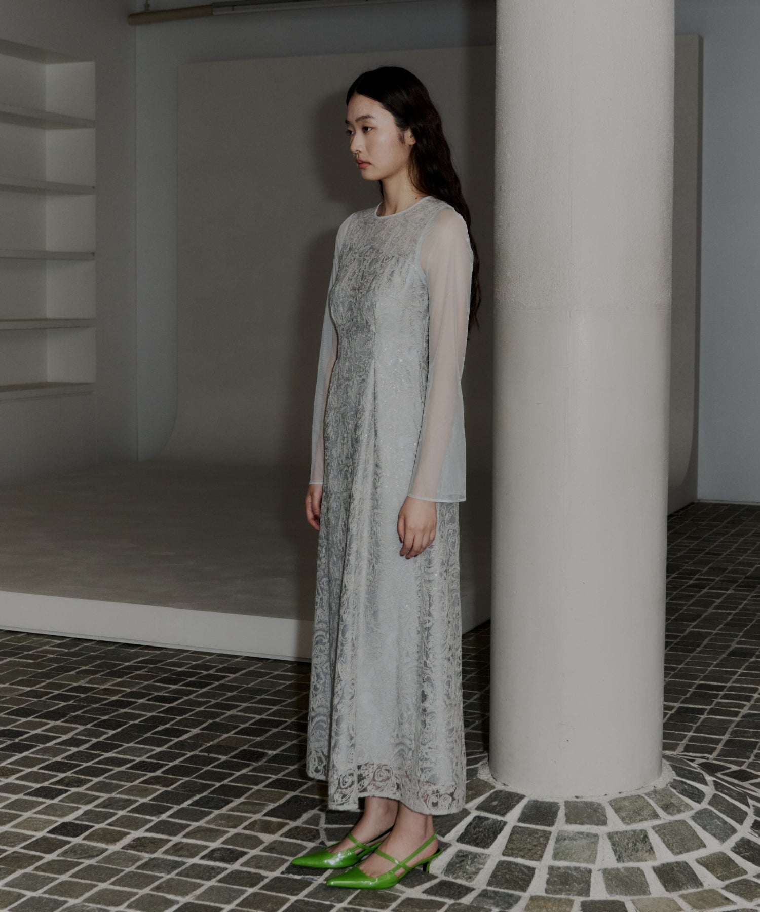 LEAF EMBROIDERY BACK DESIGN DRESS