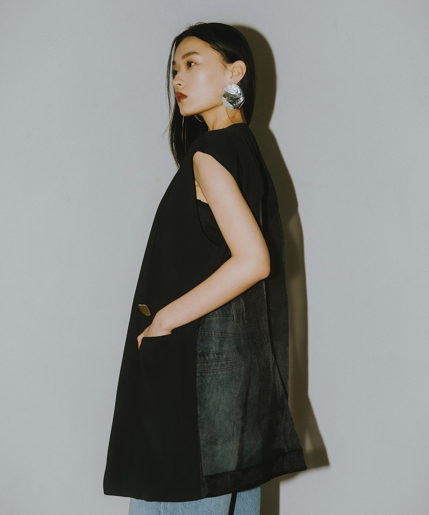 BACK SHEER GILET SETUP DRESS