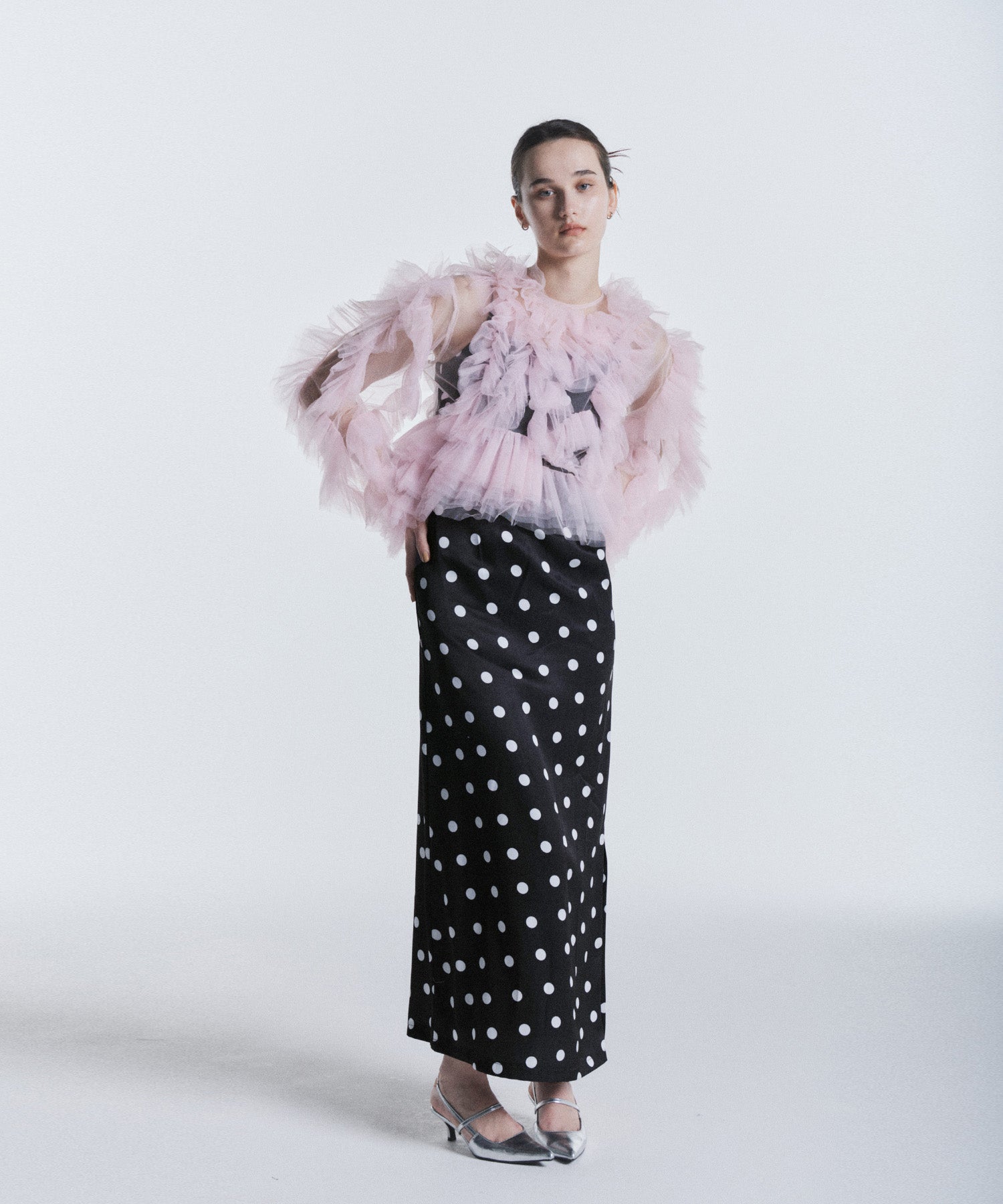 ANDRESD アンドレスド サテンミニマルドレス Mサイズ ピンク DOT LAYERED DRESS