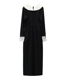 CONTRAST COLLAR DRESS ブラック 背面全身物撮り画像