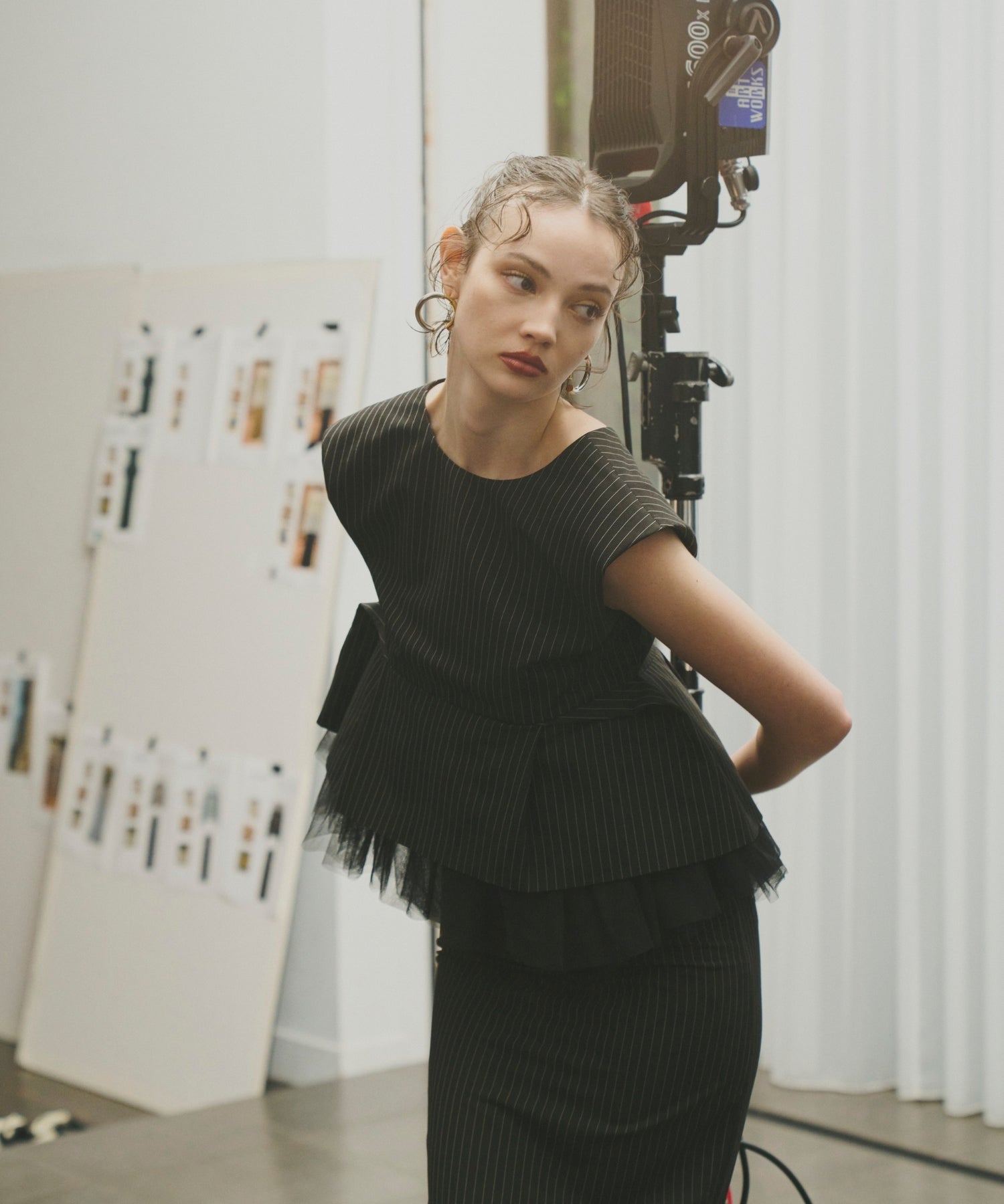 PINSTRIPE PEPLUM SETUP DRESS
