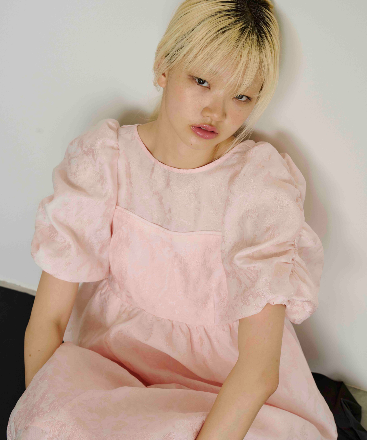 BUBBLE SLEEVE JACQUARD DRESS
