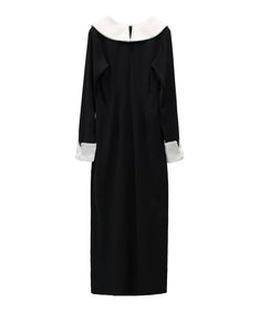 CONTRAST COLLAR DRESS ブラック 背面全身物撮り画像