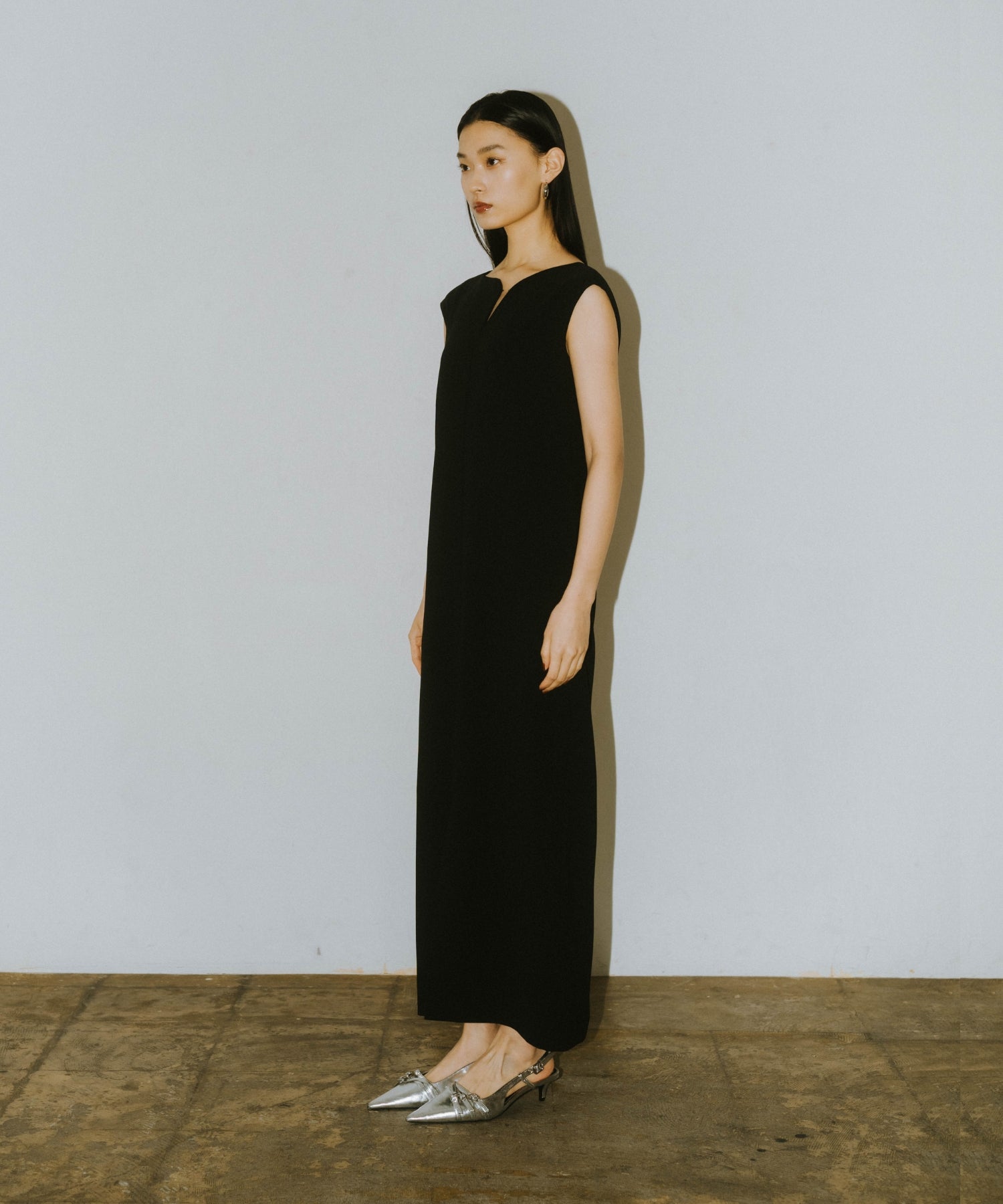 GLOSSY MULTI RUFFLE DRESS