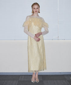 TULLE SPARKLE DRESS イエロー 正面全身ポーズ
