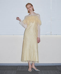 TULLE SPARKLE DRESS イエロー 正面全身ポーズ