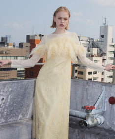 TULLE SPARKLE DRESS イエロー 正面アップポーズ