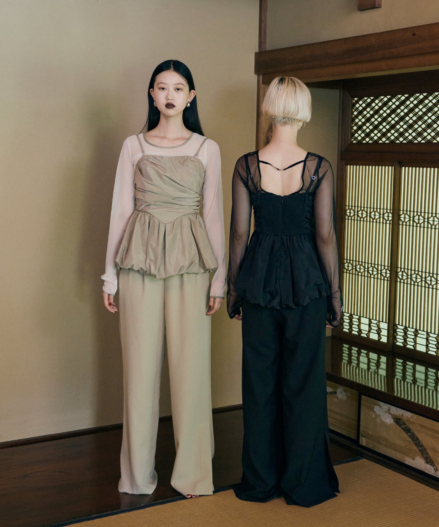 SHIRRING GATHER SETUP DRESS