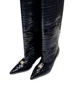 LOGO BUCKLE LONG BOOTS ブラック アップ物撮り画像