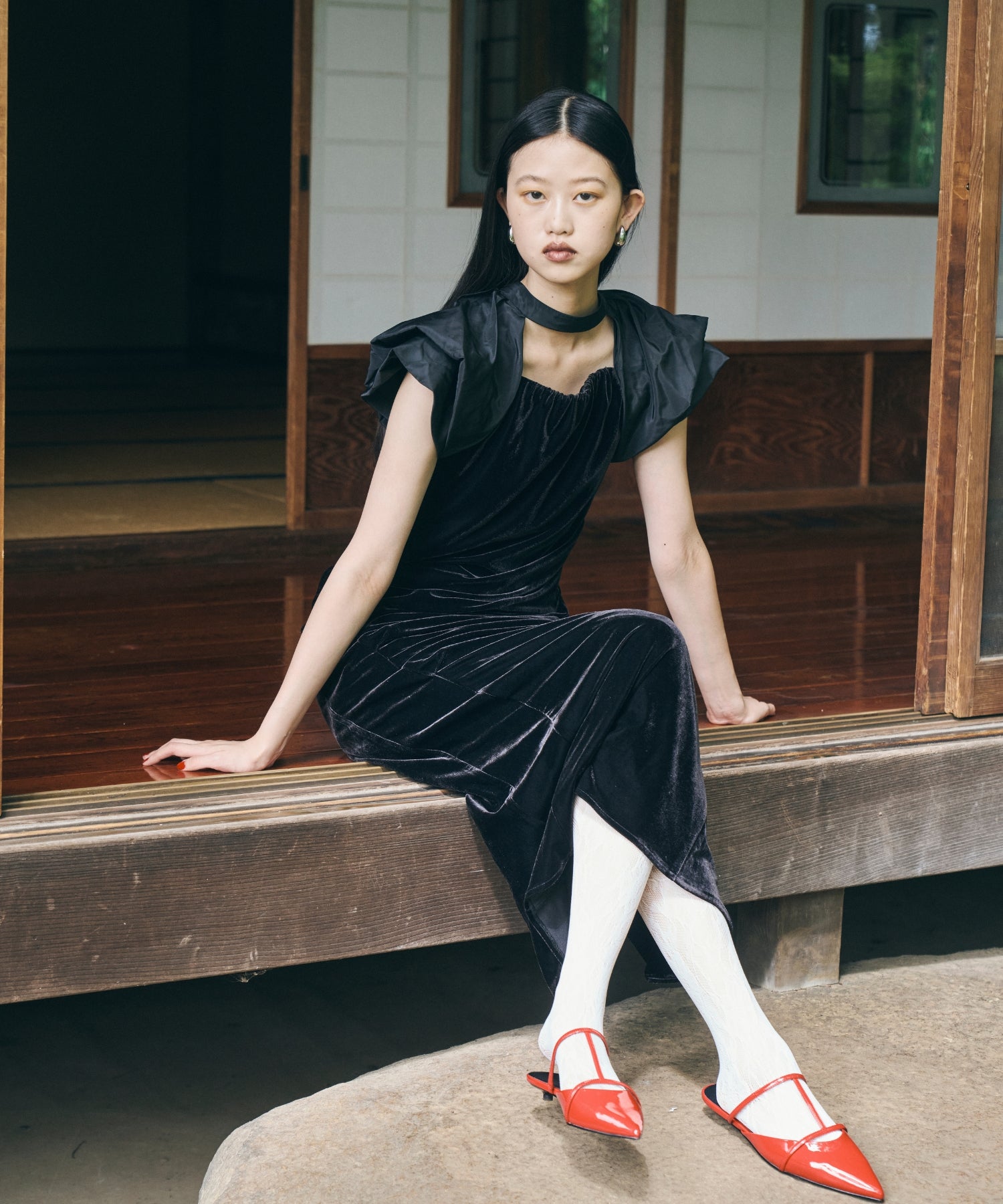 DRAPE VELOUR DRESS