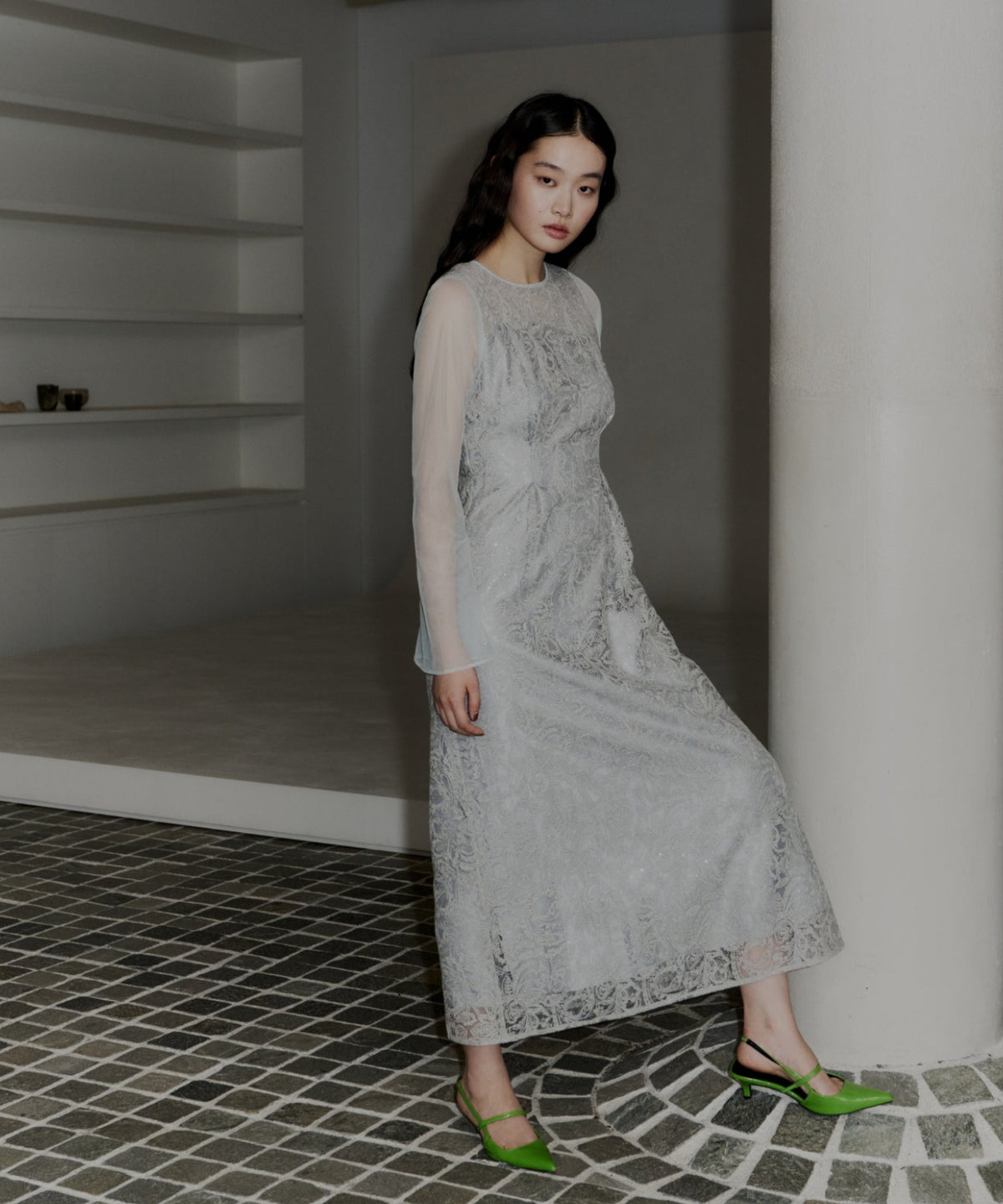 LEAF EMBROIDERY BACK DESIGN DRESS