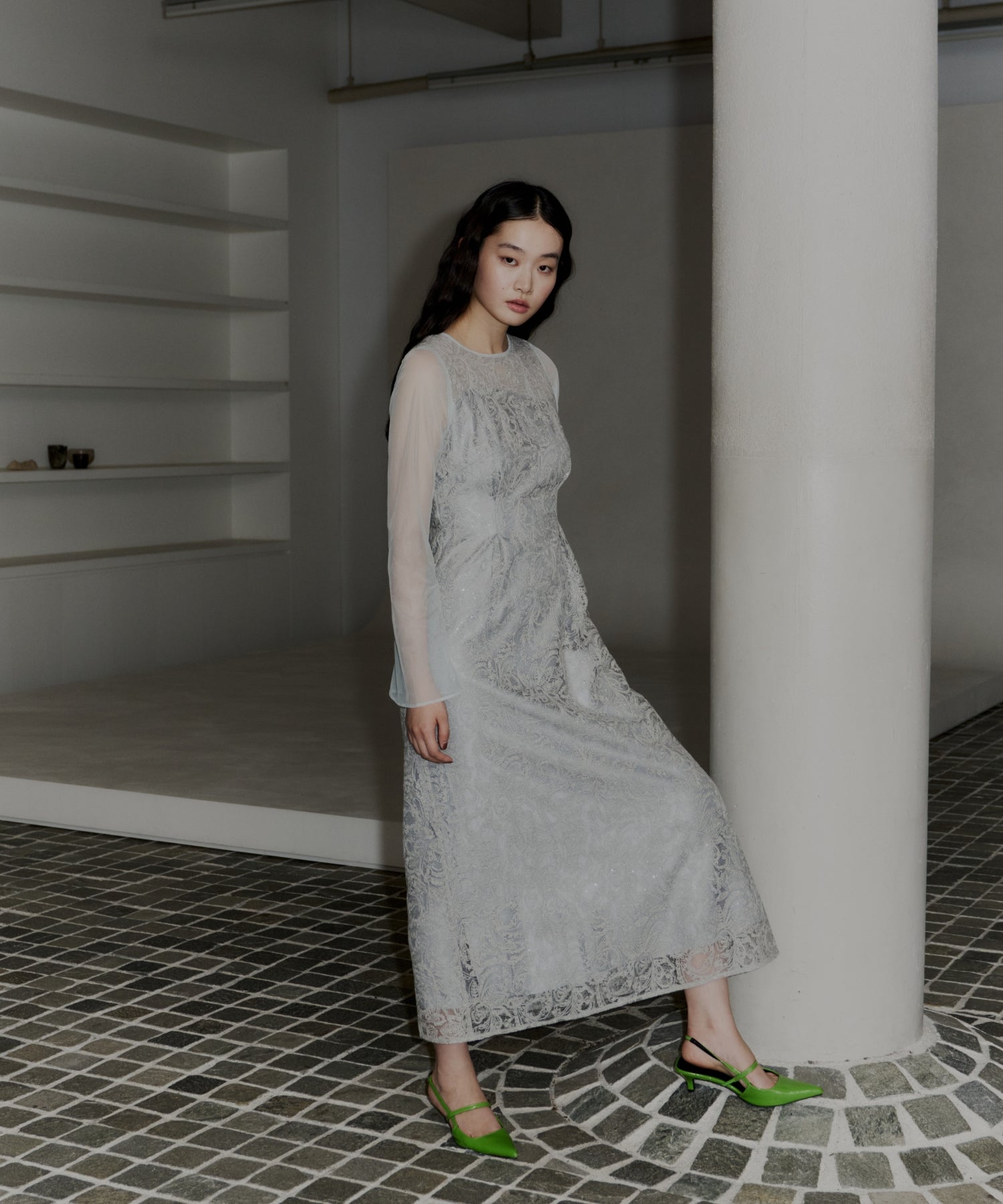 LEAF EMBROIDERY BACK DESIGN DRESS
