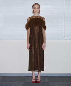 TULLE SPARKLE DRESS ブラウン 正面全身