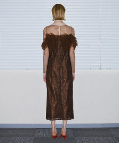 TULLE SPARKLE DRESS ブラウン 背面全身