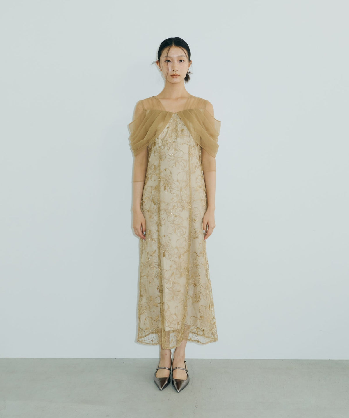 【POPUP】TULLE DRAPE SPANGLE DRESS