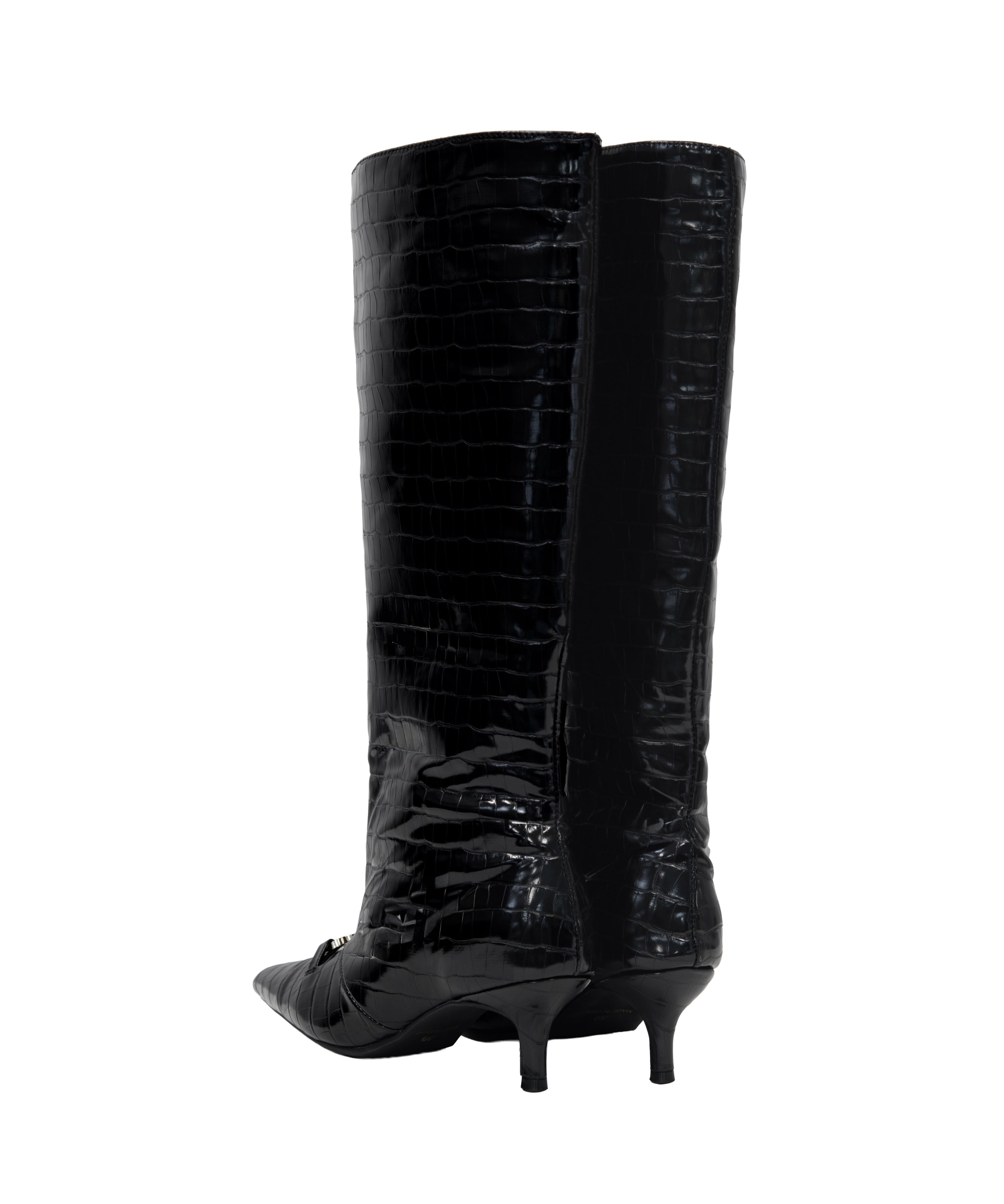 LOGO BUCKLE LONG BOOTS ブラック 背面物撮り画像