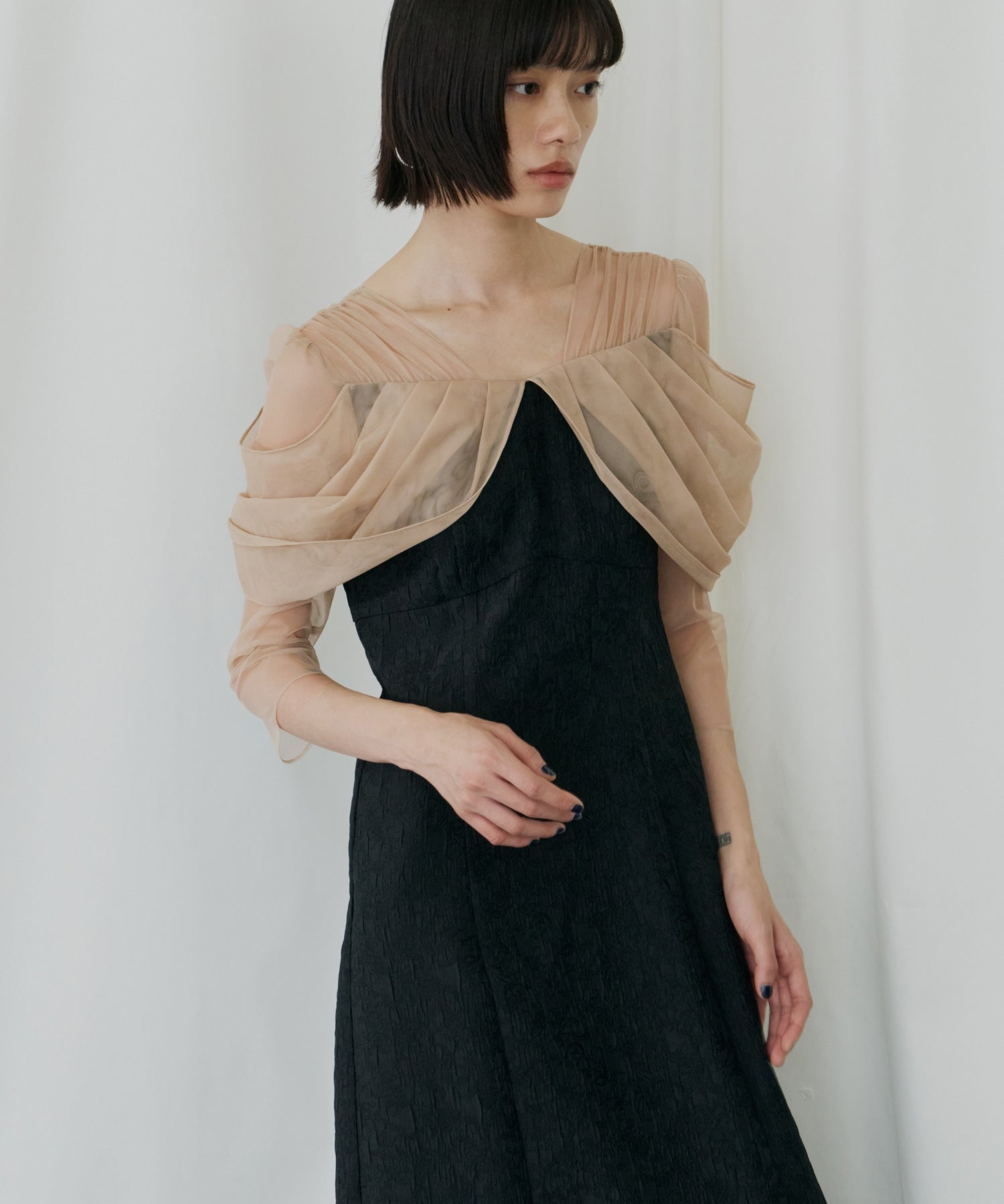 TULLE DRAPE JACQUARD DRESS