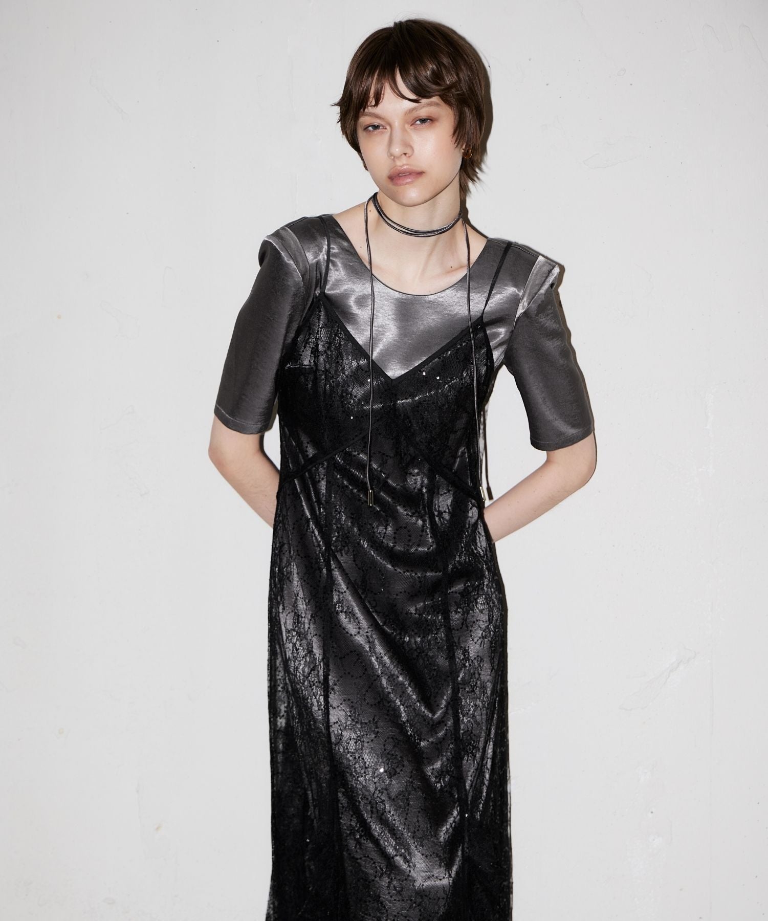 SPARKLE LACE SATIN DRESS