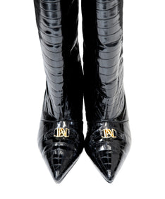 LOGO BUCKLE LONG BOOTS ブラック アップ物撮り画像