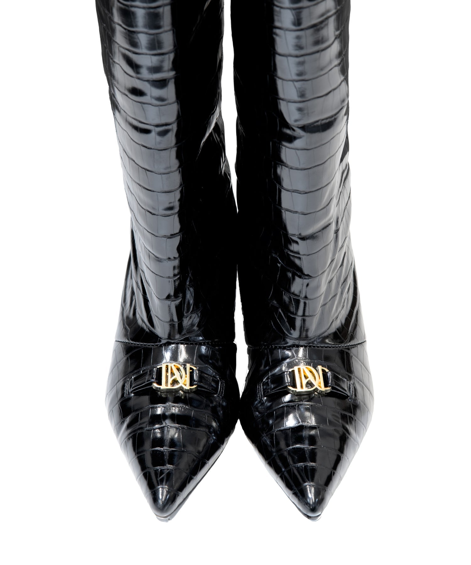 LOGO BUCKLE LONG BOOTS ブラック アップ物撮り画像