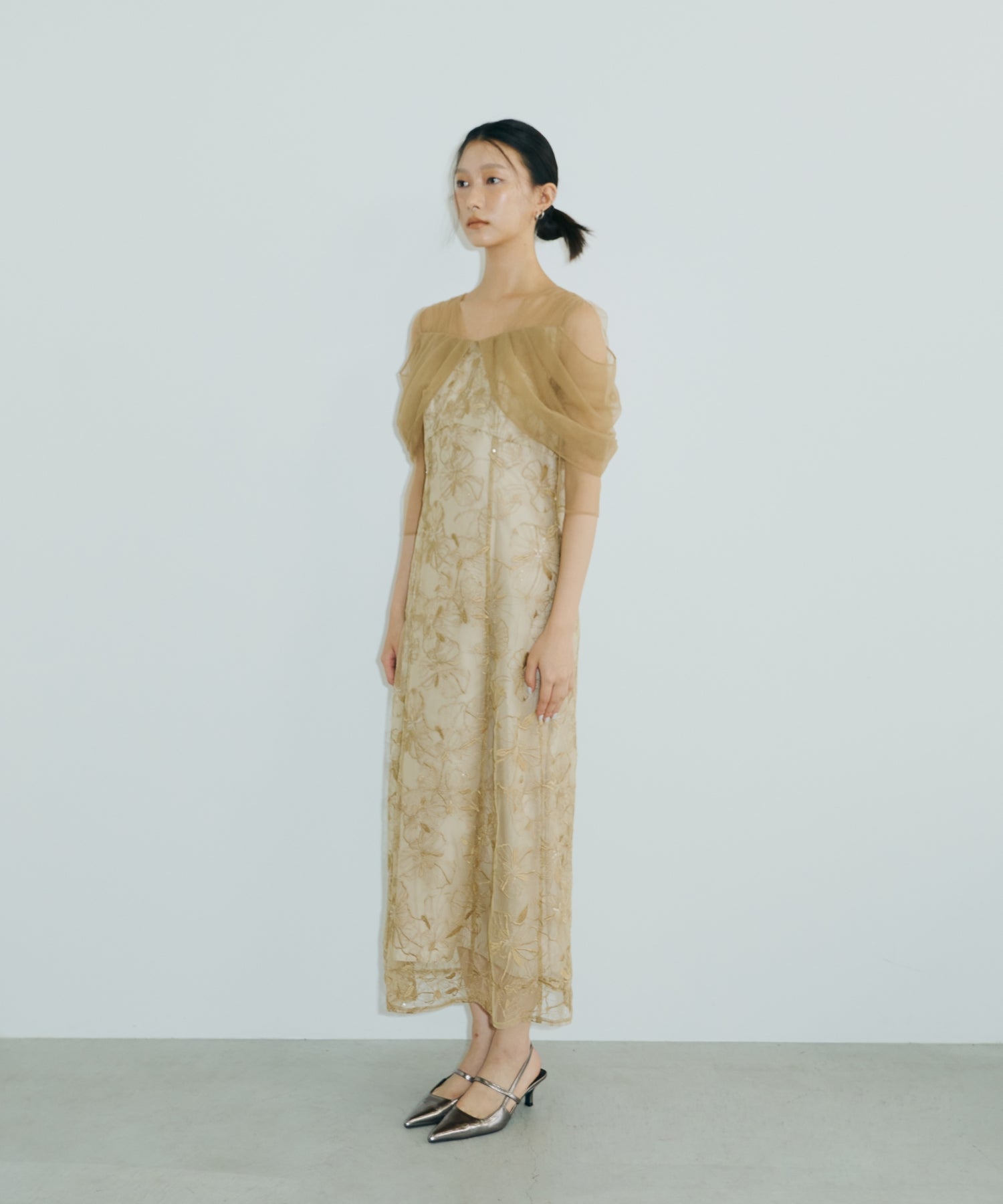 TULLE DRAPE SPANGLE DRESS